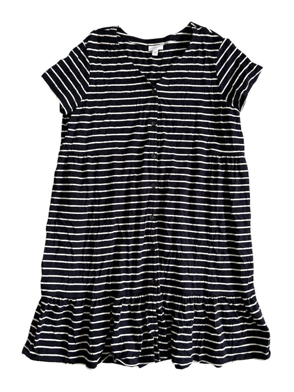 J. Jill Women's Sz XL Black & White Striped Button Front Short Sleeve Dress